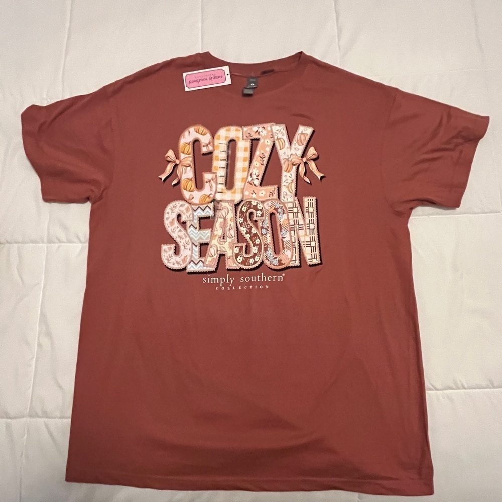 Simply Southern “Cozy Season”Tee - Rust. Size Medium